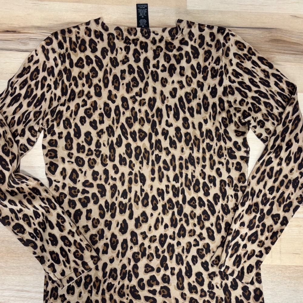 Josephine Chaus Womens Leopard Print Silk Blend Long Sleeve Sweater Java Multi M - Picture 8 of 9
